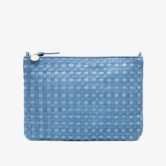 Clare V. Flat Clutch w/ Tabs Light Blue Woven Checker WITH CIAO STRAP - Picture 2 of 6